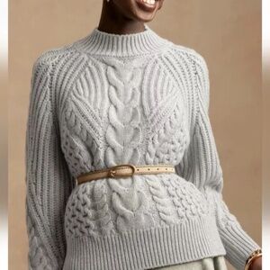 Banana Republic Heather Gray Chunky Cable 100% Cashmere Sweater Size XS